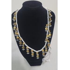 Serefina Anthropologie Necklace Beaded Stones Gold & White Adjustable NWOT